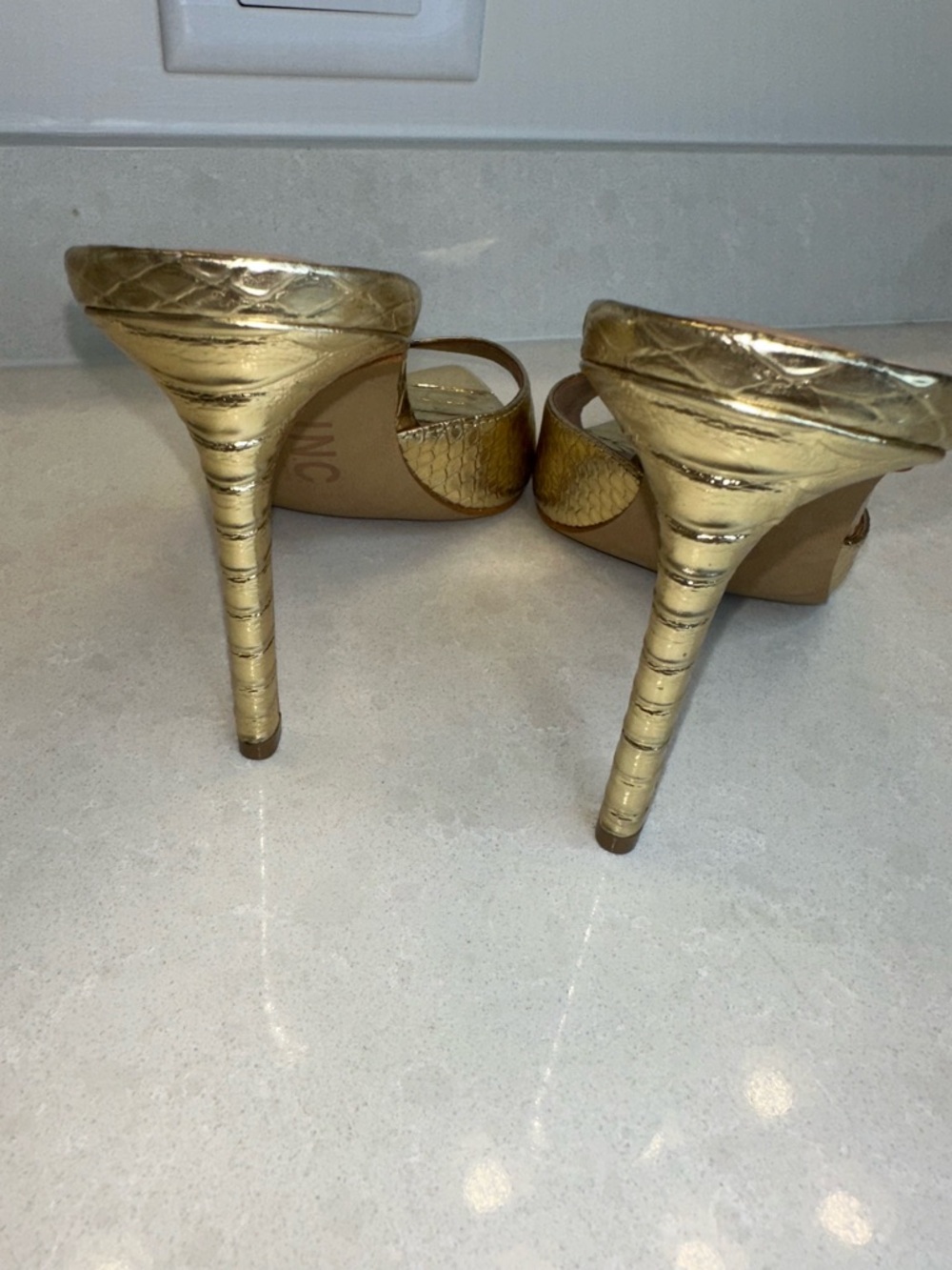INC International Concepts Gold Metallic Open-Toe Slingback Heels - Picture 6 of 6